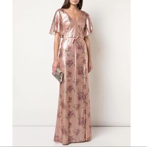 Marchesa Notte Lucca Blush Floral Print Sequin Bridesmaid Gown